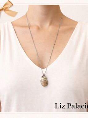 Liz Palacios Tan Stone Pendant Necklace Silver Chain